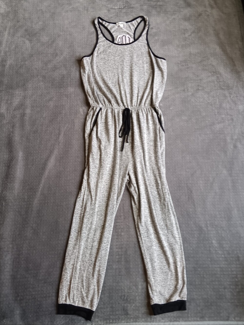 Women’s Gray Sleeveless Jumpsuit,  Drawstring Elastic Waist, Jordann Size Large